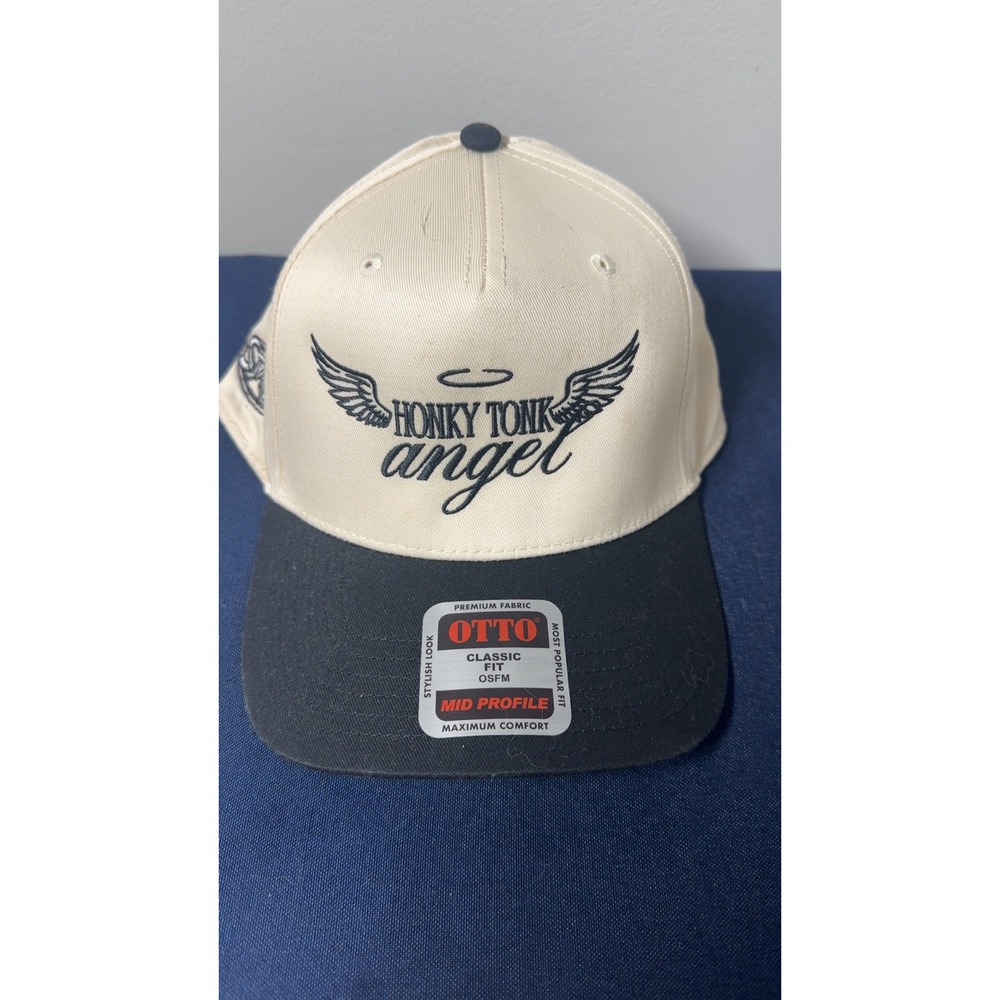 Honky Tonk Angel Embroidered Cream/Black Two Tone Rose Hat